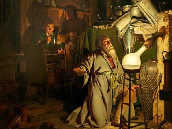 alchimiste découvrant la lumière du phosphore joseph Wright | alchimie intérieure